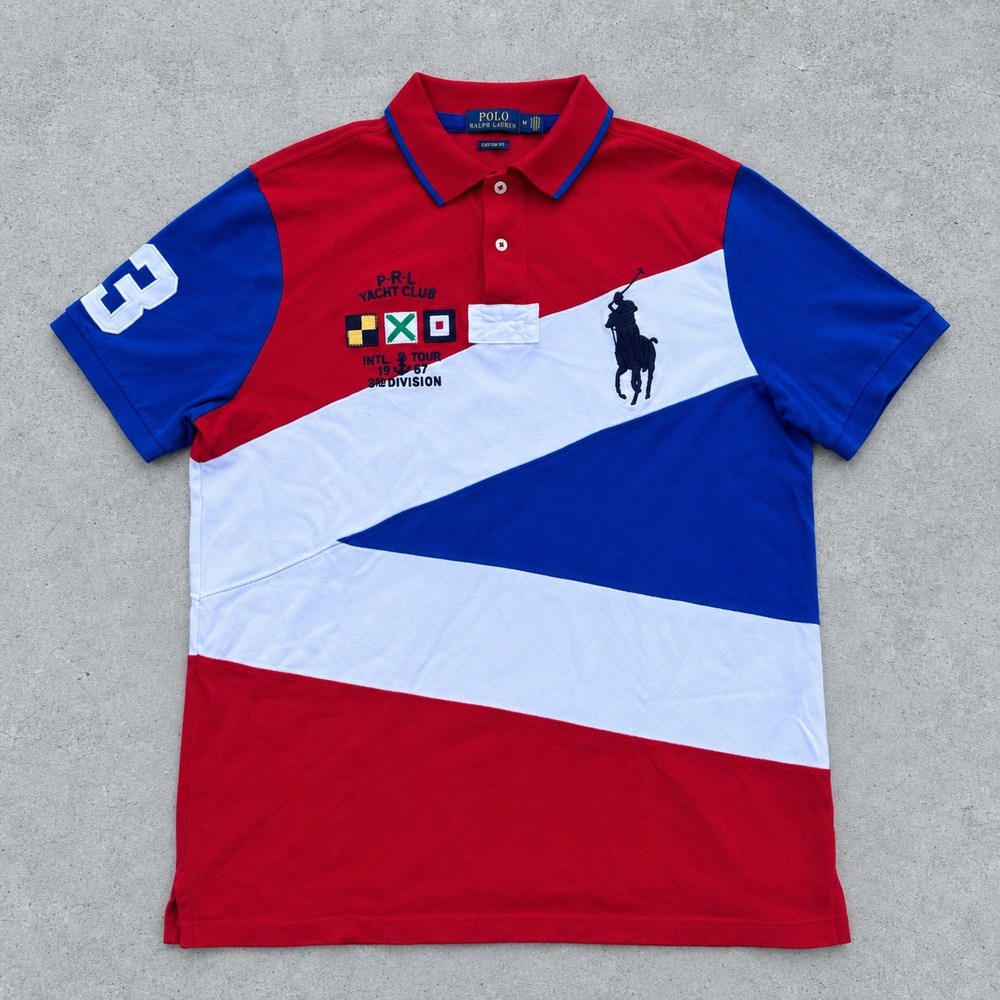 y2k Polo Ralph Lauren Yacht Club Big Pony Polo Shirt Red White Blue Medium
